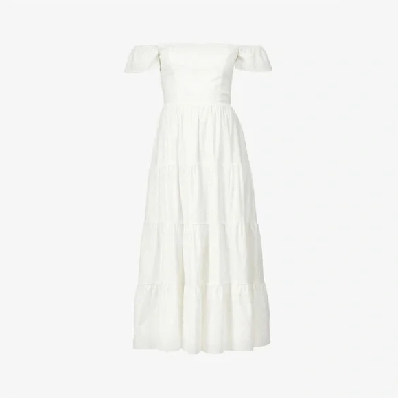 NWOT Reformation Derek Off The Shoulder Tiered Midi white Dress sz 6 - Picture 3 of 8